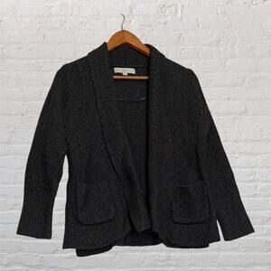 LOFT‎ Charcoal Gray Open Front Cardigan Sweater Shawl Collar Pockets Large